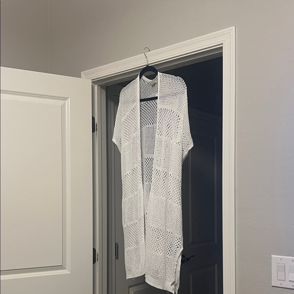 LOFT White Open-Knit Cardigan